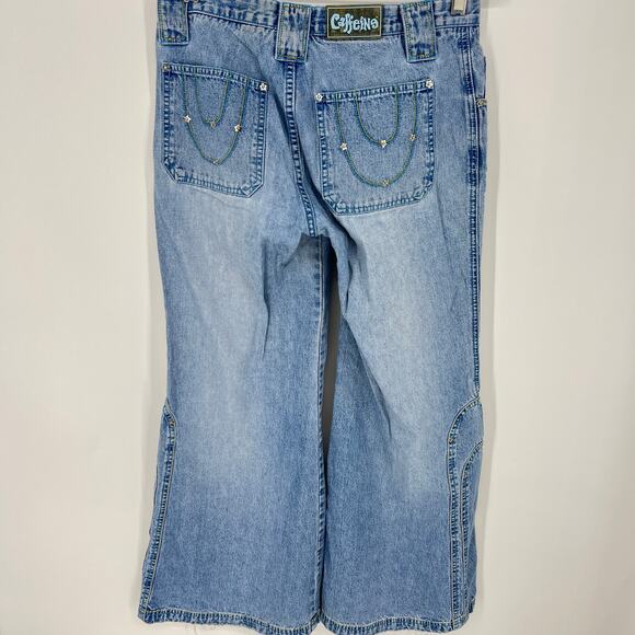 Vintage 90s Y2K Caffeine Wide Leg Rave High Rise Star Studded Juniors Size 7 - Picture 3 of 11